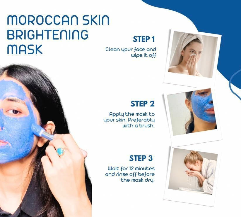 Moroccan Blue Brightening Face Mask Powder For All Skin Types