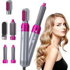 5-in-1 Hair Styler Pink Silver Portable curling Brush