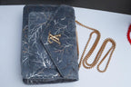 Woman's velvet Textured purse with chain